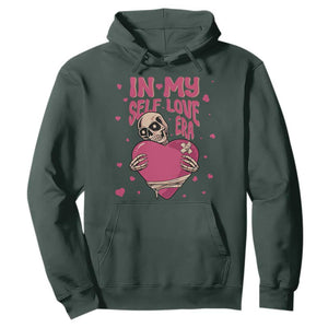 Funny Anti Valentine's Day Hoodie In My Self Love Era Skeleton Hearts TS11 Dark Forest Green Print Your Wear