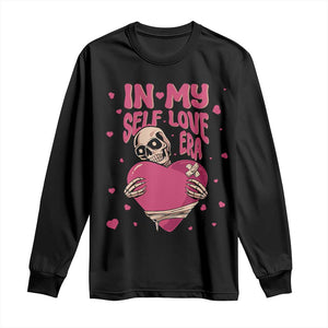 Funny Anti Valentine's Day Long Sleeve Shirt In My Self Love Era Skeleton Hearts TS11 Black Print Your Wear