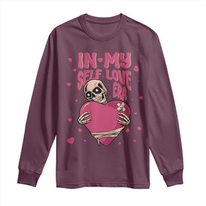 Funny Anti Valentine's Day Long Sleeve Shirt In My Self Love Era Skeleton Hearts TS11 Maroon Print Your Wear