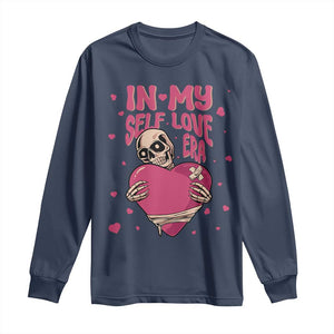 Funny Anti Valentine's Day Long Sleeve Shirt In My Self Love Era Skeleton Hearts TS11 Navy Print Your Wear