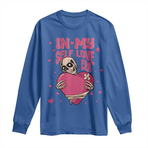 Funny Anti Valentine's Day Long Sleeve Shirt In My Self Love Era Skeleton Hearts TS11 Royal Blue Print Your Wear