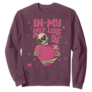 Funny Anti Valentine's Day Sweatshirt In My Self Love Era Skeleton Hearts TS11 Maroon Print Your Wear