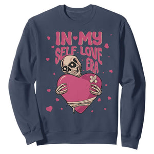 Funny Anti Valentine's Day Sweatshirt In My Self Love Era Skeleton Hearts TS11 Navy Print Your Wear