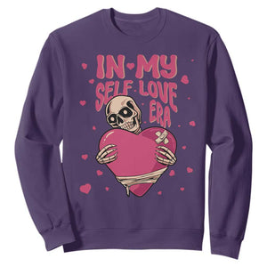 Funny Anti Valentine's Day Sweatshirt In My Self Love Era Skeleton Hearts TS11 Purple Print Your Wear