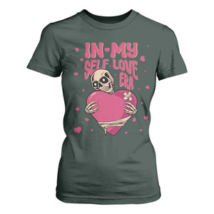 Funny Anti Valentine's Day T Shirt For Women In My Self Love Era Skeleton Hearts TS11 Dark Forest Green Print Your Wear