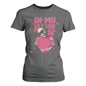 Funny Anti Valentine's Day T Shirt For Women In My Self Love Era Skeleton Hearts TS11 Dark Heather Print Your Wear