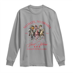 Funny Galentine's Day Long Sleeve Shirt No Date No Drama Just Wine Galentine Gang TS11 Sport Gray Print Your Wear