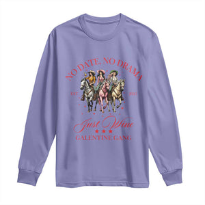 Funny Galentine's Day Long Sleeve Shirt No Date No Drama Just Wine Galentine Gang TS11 Violet Print Your Wear