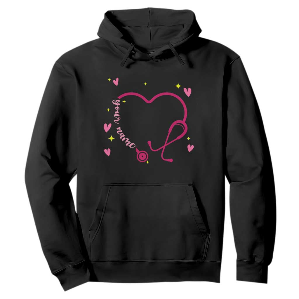 Personalized Valentine's Day Nursing Hoodie Custom Name Nurse Doctor Heart Stethoscope TS11 Black Print Your Wear