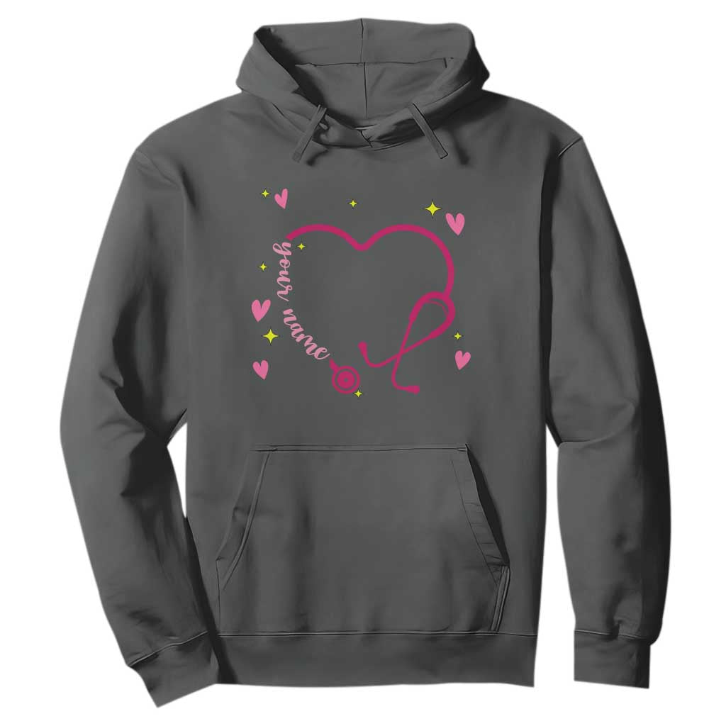 Personalized Valentine's Day Nursing Hoodie Custom Name Nurse Doctor Heart Stethoscope TS11 Dark Heather Print Your Wear