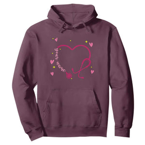 Personalized Valentine's Day Nursing Hoodie Custom Name Nurse Doctor Heart Stethoscope TS11 Maroon Print Your Wear