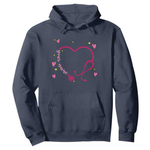 Personalized Valentine's Day Nursing Hoodie Custom Name Nurse Doctor Heart Stethoscope TS11 Navy Print Your Wear