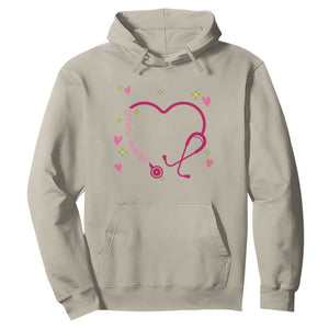 Personalized Valentine's Day Nursing Hoodie Custom Name Nurse Doctor Heart Stethoscope TS11 Sand Print Your Wear