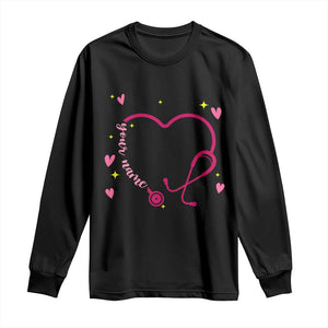 Personalized Valentine's Day Nursing Long Sleeve Shirt Custom Name Nurse Doctor Heart Stethoscope TS11 Black Print Your Wear