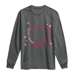 Personalized Valentine's Day Nursing Long Sleeve Shirt Custom Name Nurse Doctor Heart Stethoscope TS11 Dark Heather Print Your Wear