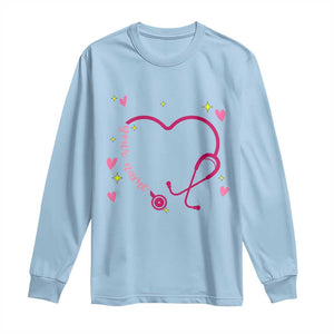 Personalized Valentine's Day Nursing Long Sleeve Shirt Custom Name Nurse Doctor Heart Stethoscope TS11 Light Blue Print Your Wear