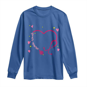 Personalized Valentine's Day Nursing Long Sleeve Shirt Custom Name Nurse Doctor Heart Stethoscope TS11 Royal Blue Print Your Wear