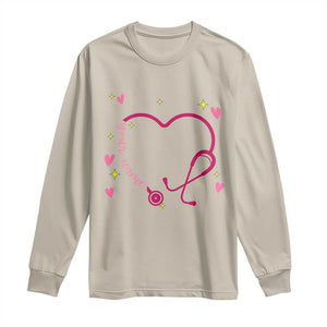 Personalized Valentine's Day Nursing Long Sleeve Shirt Custom Name Nurse Doctor Heart Stethoscope TS11 Sand Print Your Wear