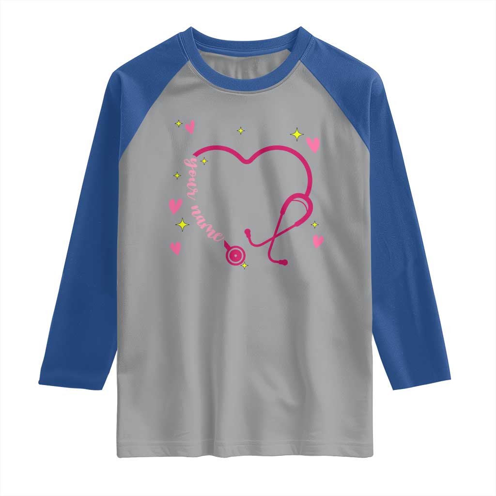 Personalized Valentine's Day Nursing Raglan Shirt Custom Name Nurse Doctor Heart Stethoscope TS11 Sport Gray Royal Print Your Wear