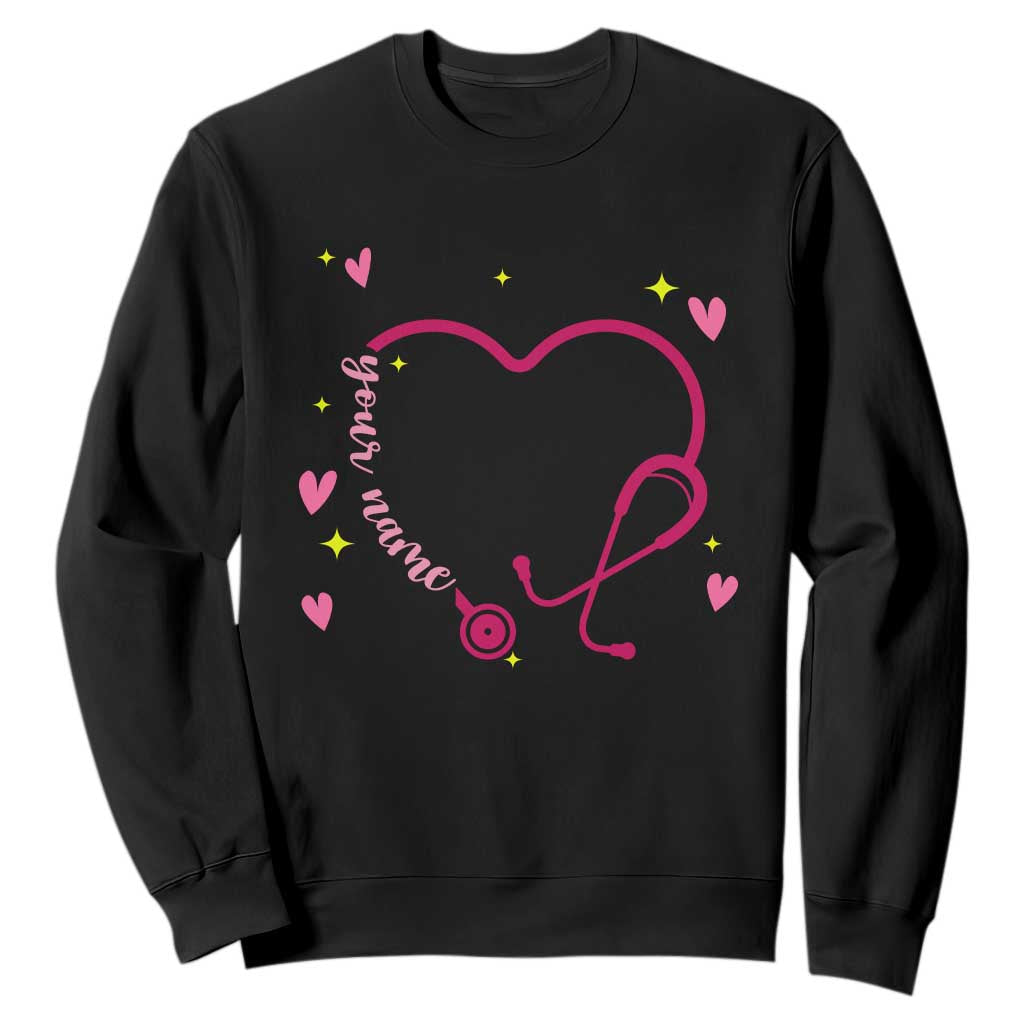 Personalized Valentine's Day Nursing Sweatshirt Custom Name Nurse Doctor Heart Stethoscope TS11 Black Print Your Wear