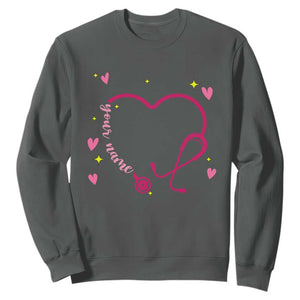 Personalized Valentine's Day Nursing Sweatshirt Custom Name Nurse Doctor Heart Stethoscope TS11 Dark Heather Print Your Wear