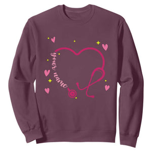 Personalized Valentine's Day Nursing Sweatshirt Custom Name Nurse Doctor Heart Stethoscope TS11 Maroon Print Your Wear