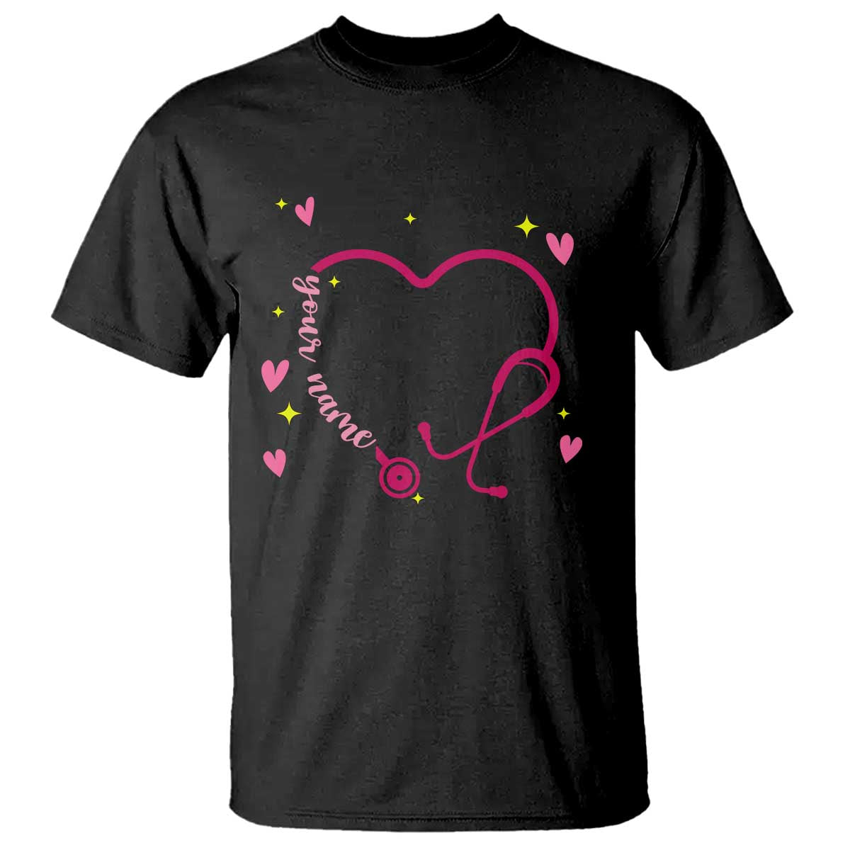 Personalized Valentine's Day Nursing T Shirt Custom Name Nurse Doctor Heart Stethoscope TS11 Black Print Your Wear