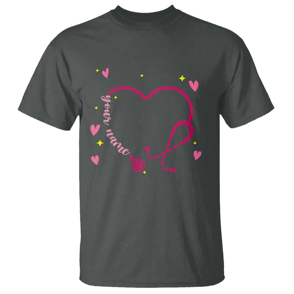 Personalized Valentine's Day Nursing T Shirt Custom Name Nurse Doctor Heart Stethoscope TS11 Dark Heather Print Your Wear