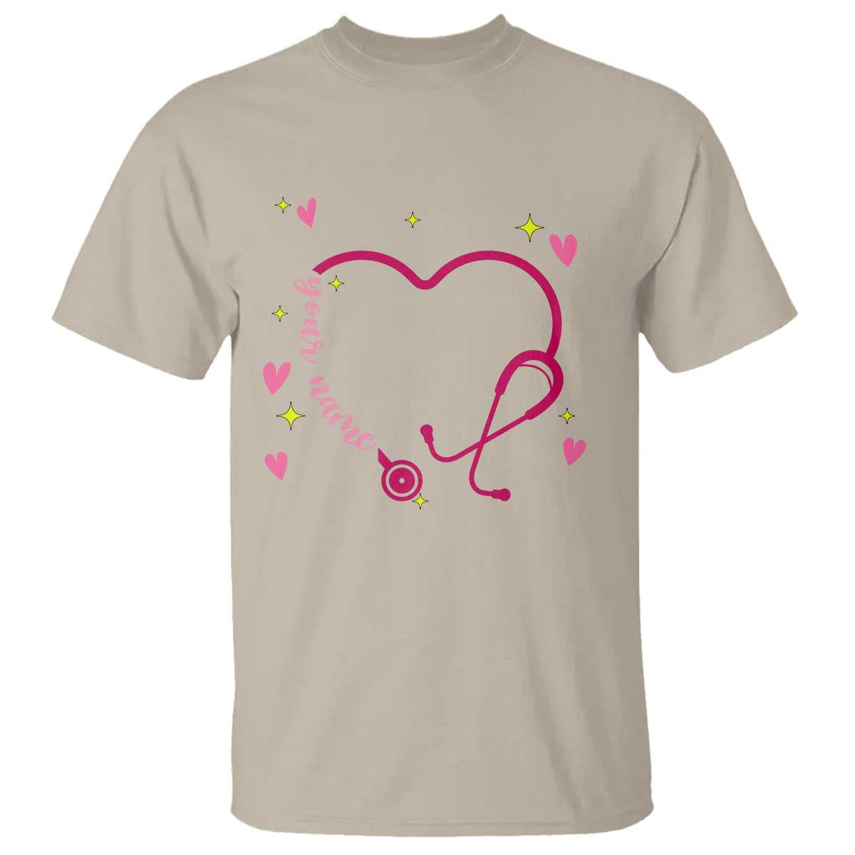 Personalized Valentine's Day Nursing T Shirt Custom Name Nurse Doctor Heart Stethoscope TS11 Sand Print Your Wear