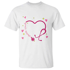 Personalized Valentine's Day Nursing T Shirt Custom Name Nurse Doctor Heart Stethoscope TS11 White Print Your Wear