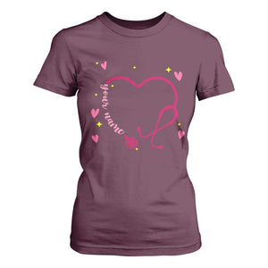 Personalized Valentine's Day Nursing T Shirt For Women Custom Name Nurse Doctor Heart Stethoscope TS11 Maroon Print Your Wear