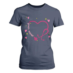 Personalized Valentine's Day Nursing T Shirt For Women Custom Name Nurse Doctor Heart Stethoscope TS11 Navy Print Your Wear