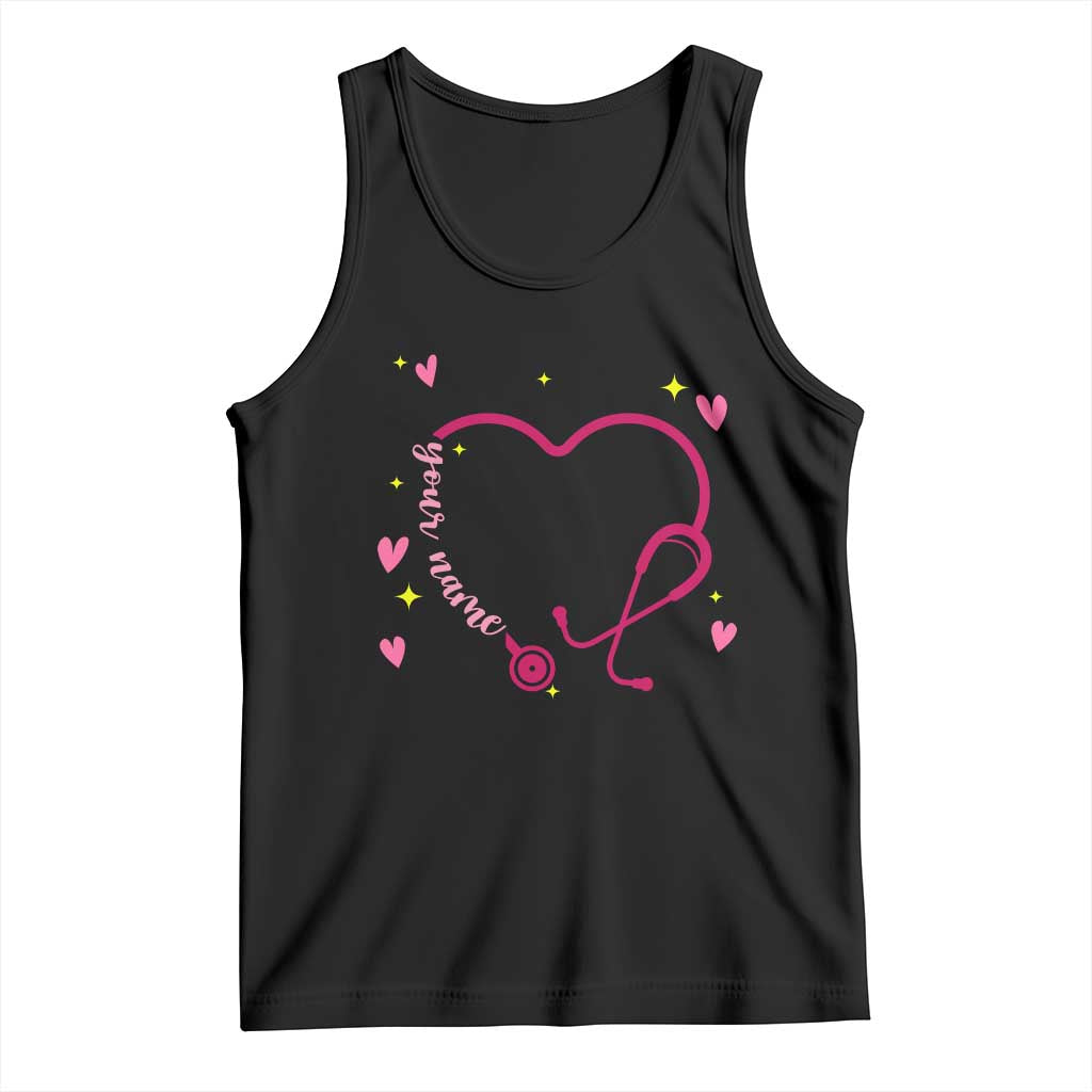 Personalized Valentine's Day Nursing Tank Top Custom Name Nurse Doctor Heart Stethoscope TS11 Black Print Your Wear