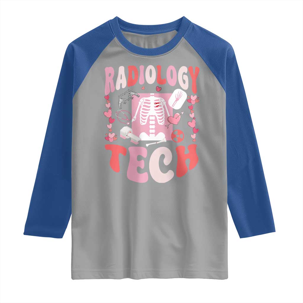 Funny Radiology Tech Valentine's Day Raglan Shirt Rad Tech Nurse Xray Hearts TS11 Sport Gray Royal Print Your Wear