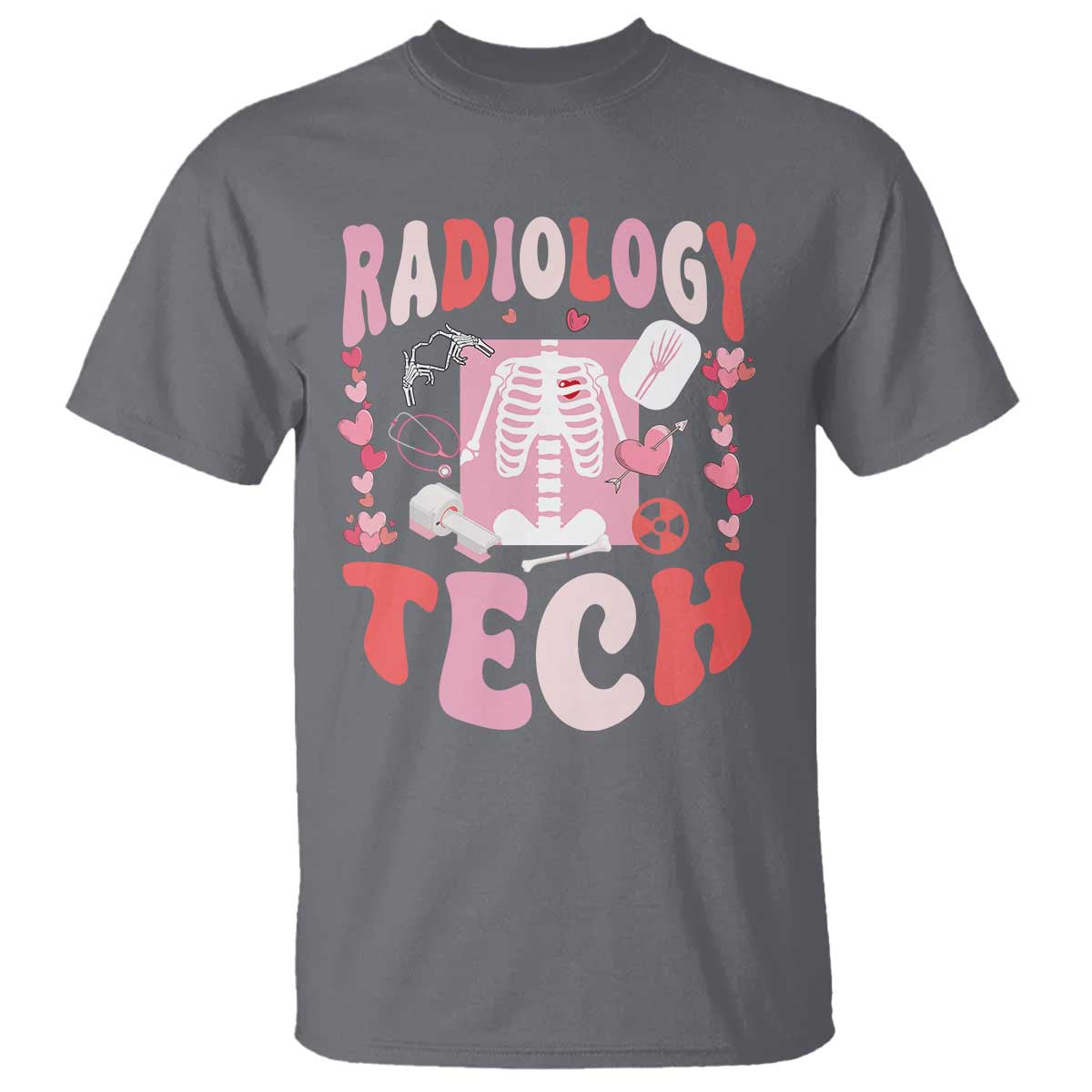 Funny Radiology Tech Valentine's Day T Shirt Rad Tech Nurse Xray Hearts TS11 Charcoal Print Your Wear