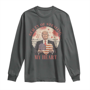 Funny Trump Valentine's Day Long Sleeve Shirt Guilty Of Stealing My Heart American USA Heart TS11 Dark Heather Print Your Wear