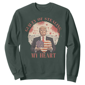 Funny Trump Valentine's Day Sweatshirt Guilty Of Stealing My Heart American USA Heart TS11 Dark Forest Green Print Your Wear