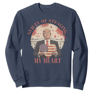 Funny Trump Valentine's Day Sweatshirt Guilty Of Stealing My Heart American USA Heart TS11 Navy Print Your Wear