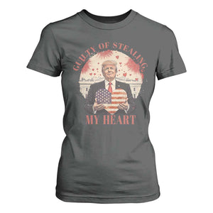 Funny Trump Valentine's Day T Shirt For Women Guilty Of Stealing My Heart American USA Heart TS11 Dark Heather Print Your Wear