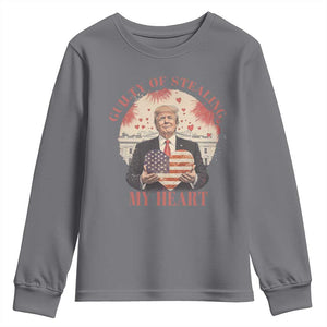 Funny Trump Valentine's Day Youth Sweatshirt Guilty Of Stealing My Heart American USA Heart TS11 Charcoal Print Your Wear