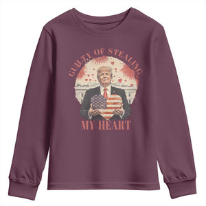 Funny Trump Valentine's Day Youth Sweatshirt Guilty Of Stealing My Heart American USA Heart TS11 Maroon Print Your Wear