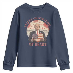 Funny Trump Valentine's Day Youth Sweatshirt Guilty Of Stealing My Heart American USA Heart TS11 Navy Print Your Wear