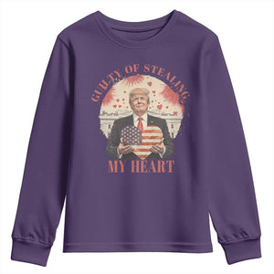 Funny Trump Valentine's Day Youth Sweatshirt Guilty Of Stealing My Heart American USA Heart TS11 Purple Print Your Wear