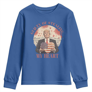 Funny Trump Valentine's Day Youth Sweatshirt Guilty Of Stealing My Heart American USA Heart TS11 Royal Blue Print Your Wear