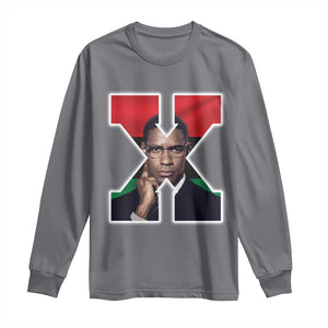 Malcolm X Black History Month Black Liberation Flag Long Sleeve Shirt TS11 Charcoal Print Your Wear