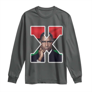 Malcolm X Black History Month Black Liberation Flag Long Sleeve Shirt TS11 Dark Heather Print Your Wear