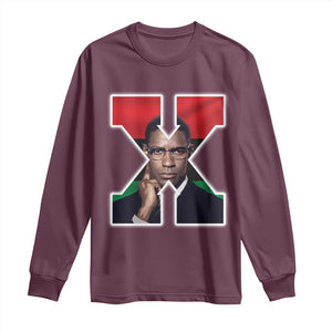 Malcolm X Black History Month Black Liberation Flag Long Sleeve Shirt TS11 Maroon Print Your Wear