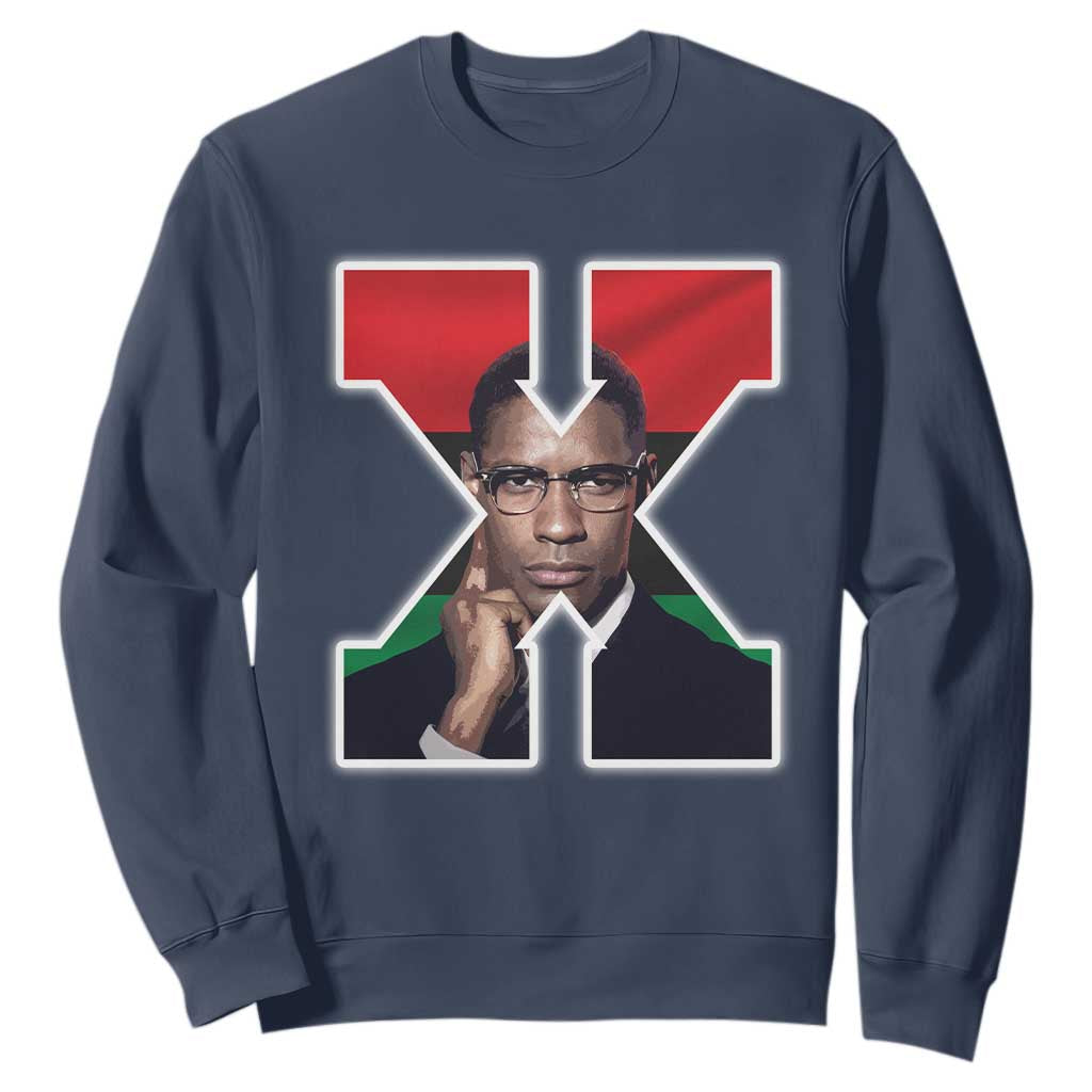 Malcolm X Black History Month Black Liberation Flag Sweatshirt TS11 Navy Print Your Wear