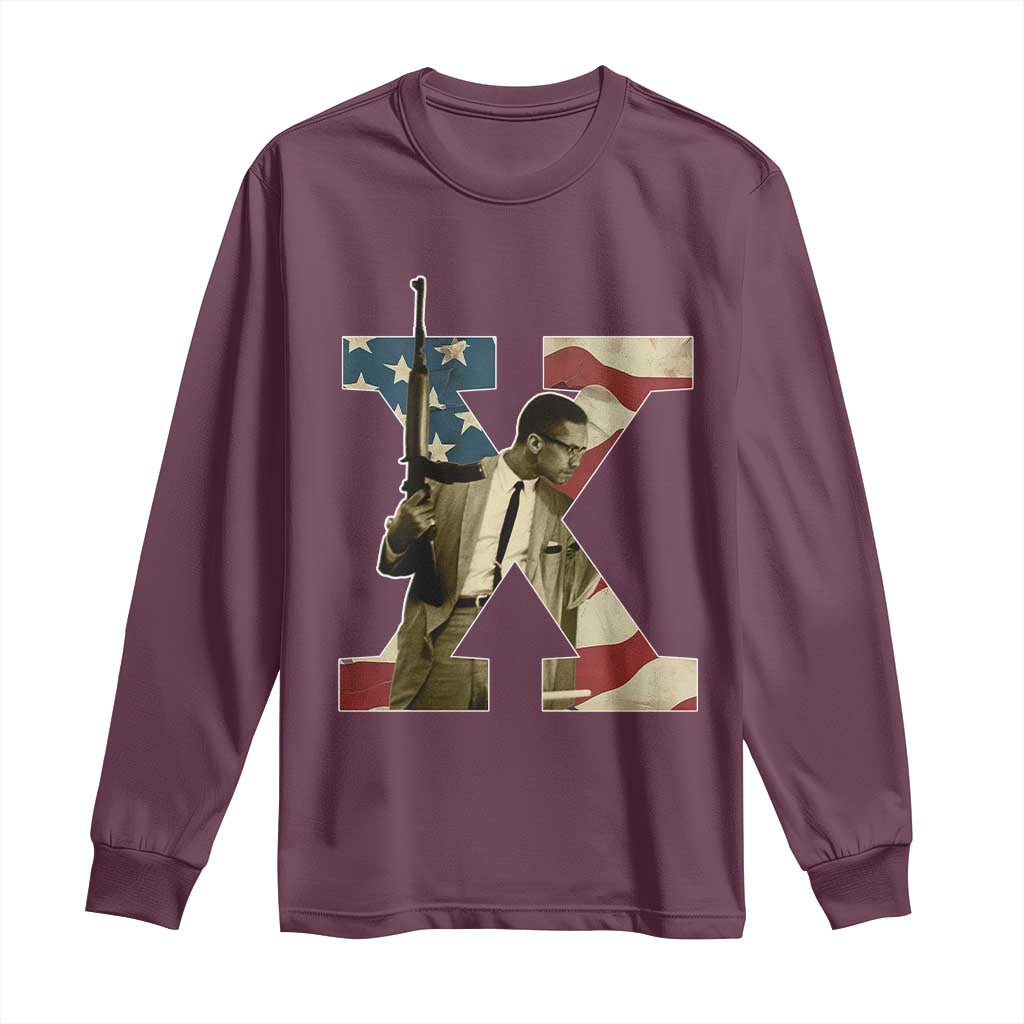 Malcolm X Long Sleeve Shirt Black History Leaders American Flag TS11 Maroon Print Your Wear