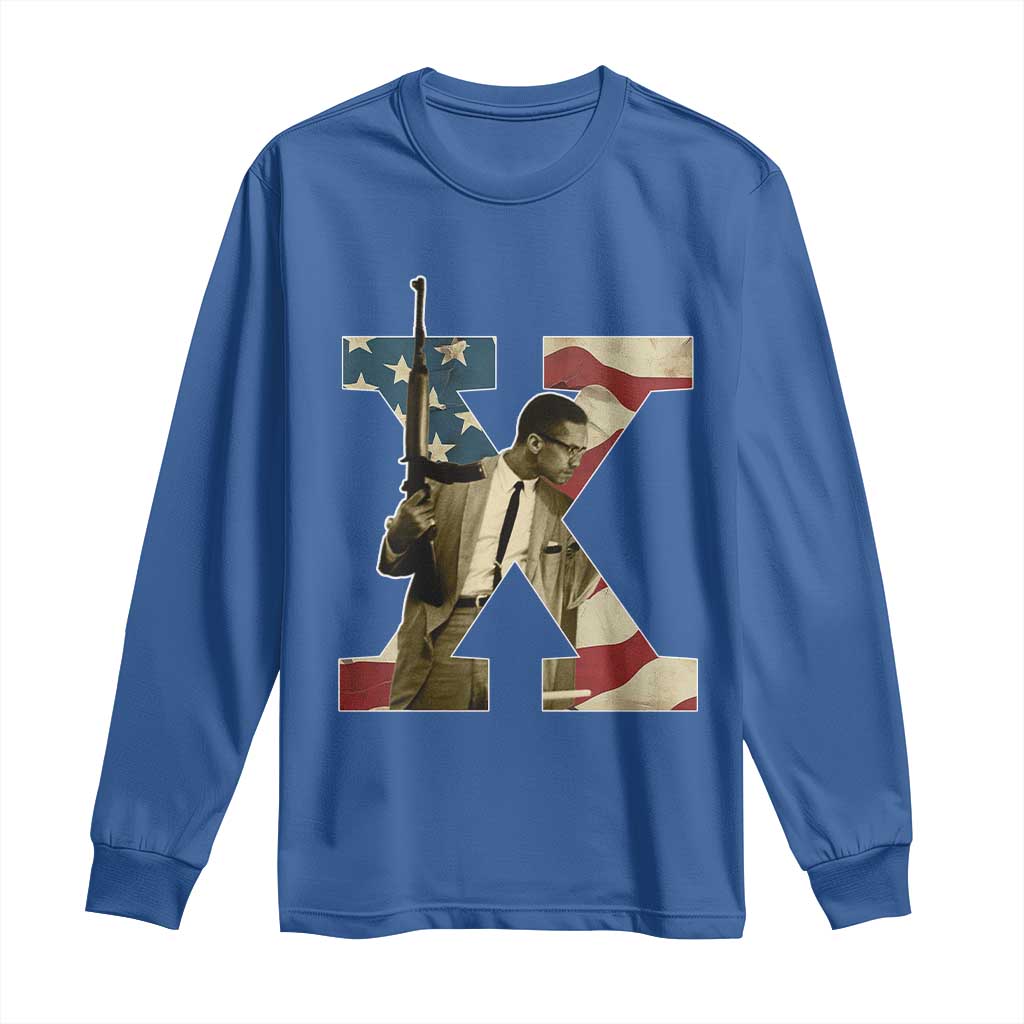 Malcolm X Long Sleeve Shirt Black History Leaders American Flag TS11 Royal Blue Print Your Wear